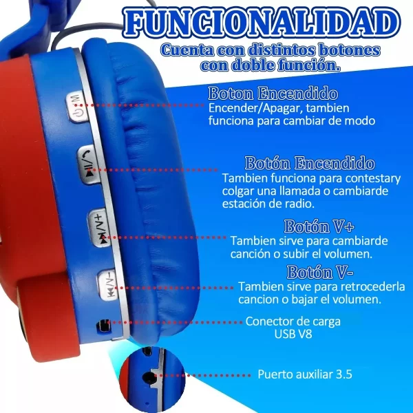 Audífono Súper Mario Diadema Bluetooth Inalámbrico Ajustable - Image 2