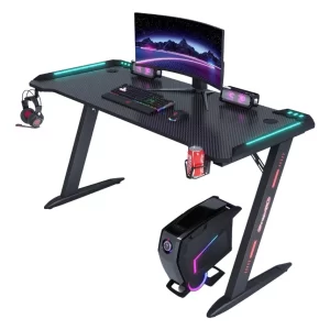 Escritorio Gamer Minimalista Rojo Negro Estructura Metal Rgb