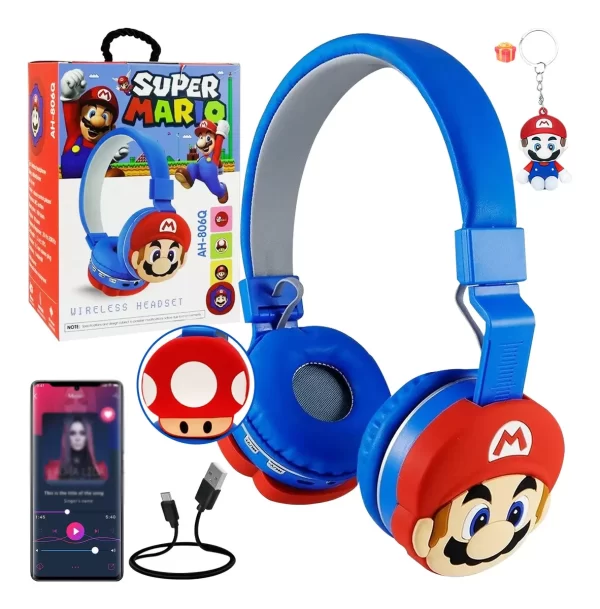 Audífono Súper Mario Diadema Bluetooth Inalámbrico Ajustable