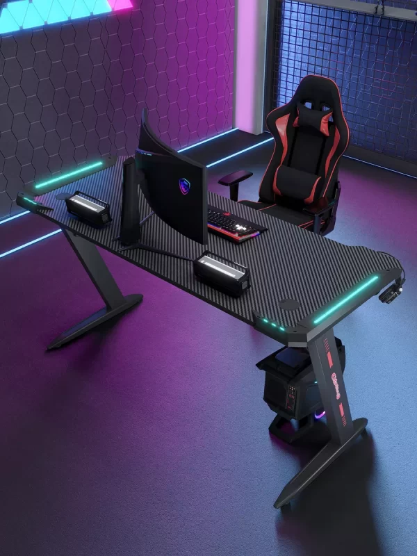 Escritorio Gamer Minimalista Rojo Negro Estructura Metal Rgb - Image 2
