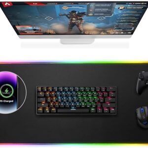 Gimars Alfombrilla Ratón Gaming RGB con 15W Carga Inalámbrica, 800×300mm Mousepad XXL con 10 Modos Iluminación LED, Tapete Rato Impermeable Base Antideslizante para Escritorio Oficina Gamer